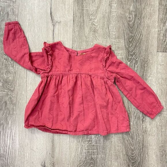 Genuine Kids From OshKosh Toddler Girl’s Pink Long Sleeve Ruffle Keyhole Top 5T - Picture 2 of 12